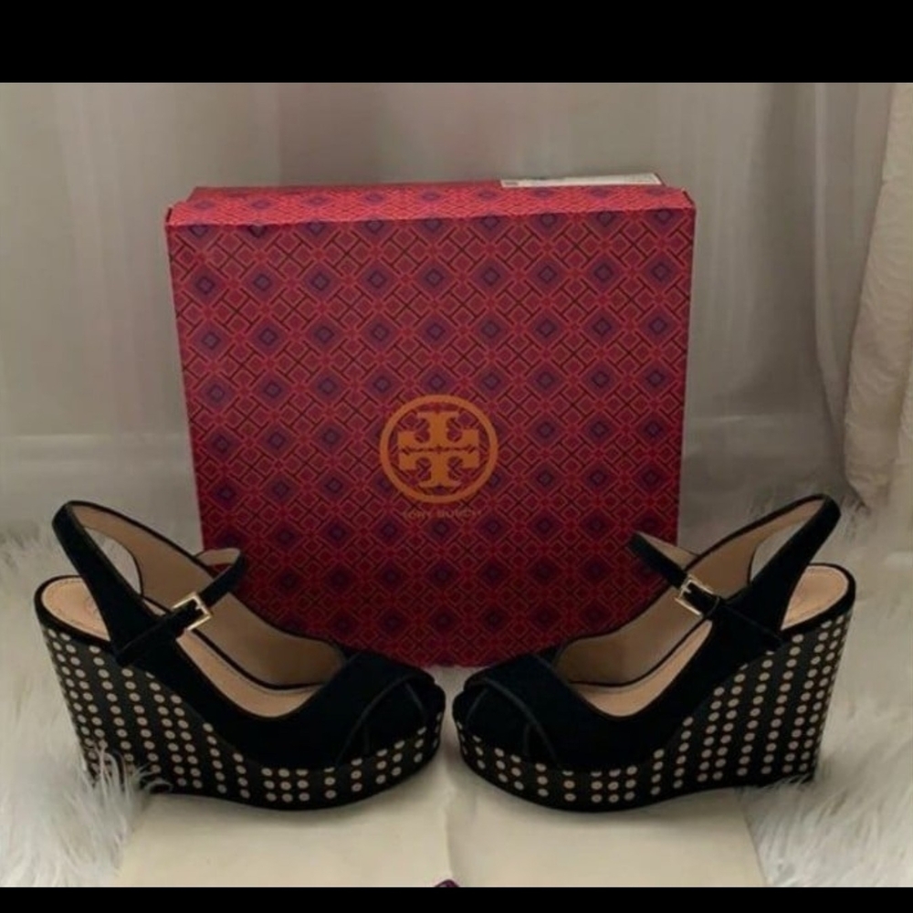 Tory Burch Black Wedge Sandals